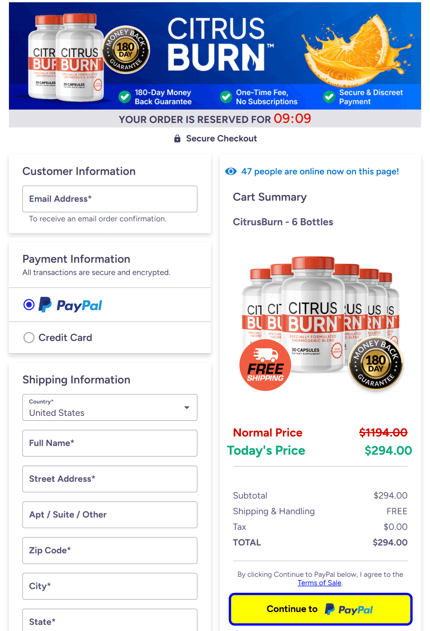 CitrusBurn Checkout page